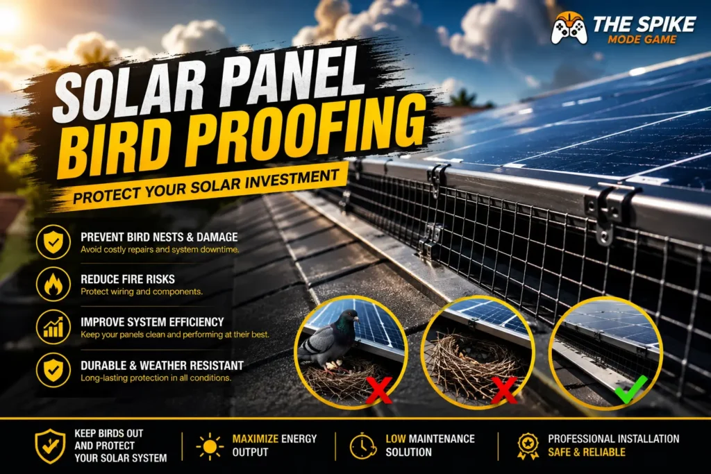 Solar panel bird proofing in Harris Ranch luxury estates to protect roof infrastructure